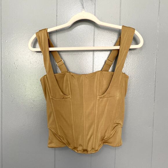 NEW Free People HAH Shroom Tan Knock Out Cropped Fitted Boudoir Corset Top L - Picture 4 of 8